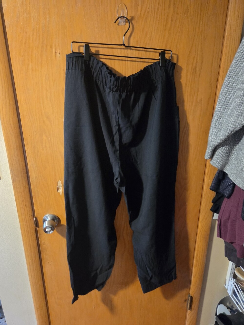 Womens Black Elastic-Waist Casual Pants